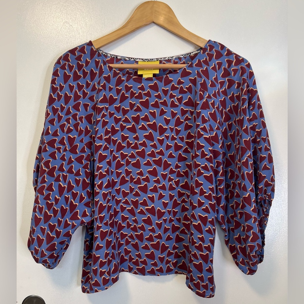 Anthropologie Maeve 100% Silk Kimono Heart Blouse Shirt Top Size M